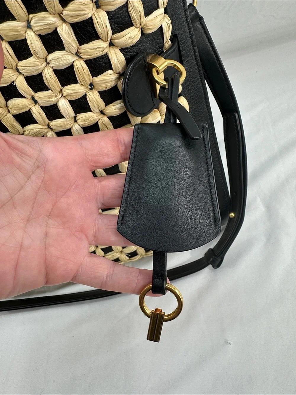 Tory Burch Lee Radziwill Woven Raffia Double Satchel Bag W/ Dust Cover